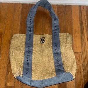Victoria's Secret Tan and Blue Tote Bag